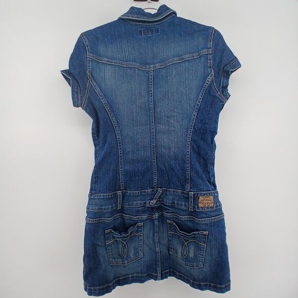 Y2K Paris Blues Micro Mini Denim Dress Button Skirt Womens LG Preppy Western - Picture 5 of 12